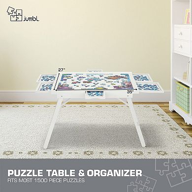 Jumbl 1500-piece Puzzle Board - 27 X 35" Puzzle Table With Legs, Cover & 6 Removable Drawers - Black