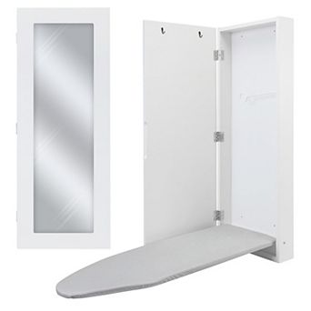 Ivation Ironing Board, Wall Mounted Ironing Board Cabinet W/left Side Door, Mirror & Lever, White
