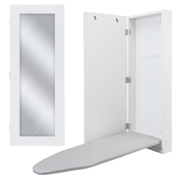 Ivation Ironing Board, Wall Mounted Ironing Board W/left Side Door, Mirror & Lever, White