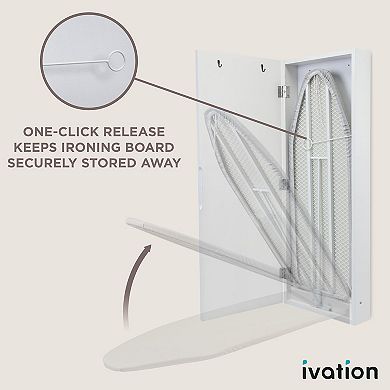 Ivation Ironing Board, Wall Mounted Ironing Board Cabinet W/left Side Door, Mirror & Lever, White
