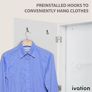 Ivation Ironing Board, Wall Mounted Ironing Board Cabinet W/left Side Door, Mirror & Lever, White