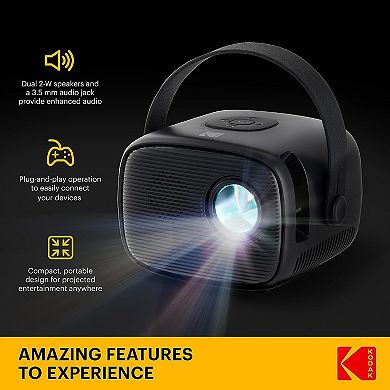 Kodak Flik X2 100” Mini Projector, Portable Pico Projector With Remote, Speakers & Handle, Black