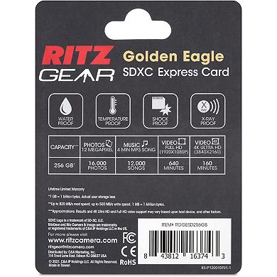 Ritz Gear Sdexpress Golden Eagle Sdxc Sd Card, Express Sd Card 256gb With Sdexpress-reader Included