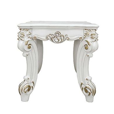 Jess 26 Inch Side End Table, Traditional Scrolled Legs, Brushed Gold, White
