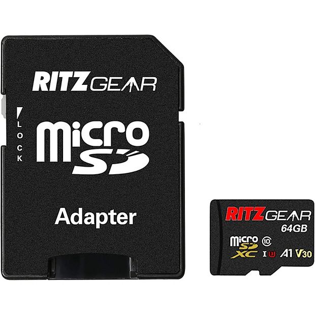 Ritz Gear 64gb Micro Sd Card, Microsdxc Hd & 4k Uhd, Uhs-i, U3, A1, V30,  C10 Memory Card And Adapter