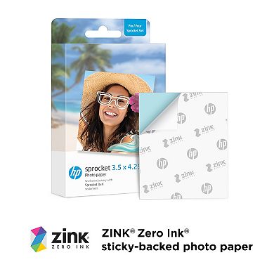 HP Sprocket 3.5 x 4.25" Sticky-backed Photo Paper, 20 Pack, Compatible with HP Sprocket 3x4