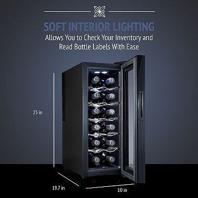 Ivation 12 Bottle Thermoelectric Wine Cooler, Quiet Freestanding Wine Fridge, Black