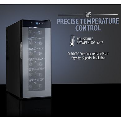 Ivation 12 Bottle Thermoelectric Wine Cooler, Quiet Freestanding Wine Fridge, Black