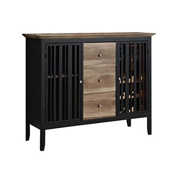 Nori 47 Inch Sideboard Buffet, 3 Drawers, Antique Oak Brown And Black