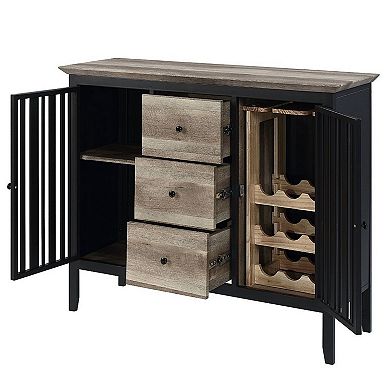 Nori 47 Inch Sideboard Buffet, 3 Drawers, Antique Oak Brown And Black