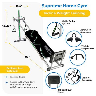 Total Gym Supreme Home Gym With Ab Crunch, Tri Grip Shaper Bars, And Squat Stand