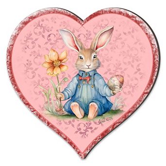 Easter Bunny Heart Holiday 24-Inch Handcrafted Wooden Door Hanger & Wall Art by G. DeBrekht