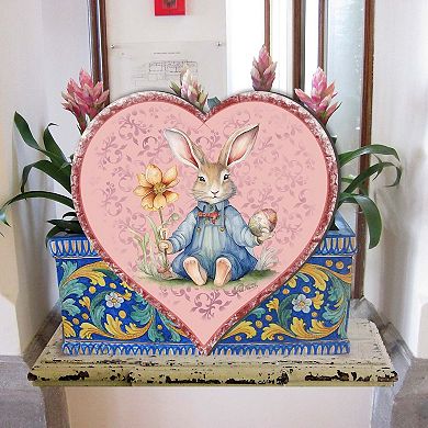 Easter Bunny Heart Holiday 24-Inch Handcrafted Wooden Door Hanger & Wall Art by G. DeBrekht