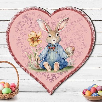 Easter Bunny Heart Holiday 24-Inch Handcrafted Wooden Door Hanger & Wall Art by G. DeBrekht