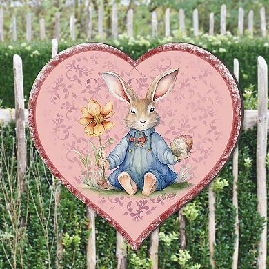 Easter Bunny Heart Holiday 24-Inch Handcrafted Wooden Door Hanger & Wall Art by G. DeBrekht