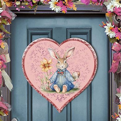 Easter Bunny Heart Holiday 24-Inch Handcrafted Wooden Door Hanger & Wall Art by G. DeBrekht