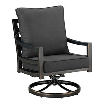 Oakland Living 2 pc Black Aluminum Deep Seat Swivel Rocker Club Chairs with Cushions