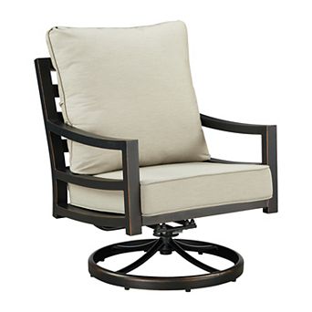 Oakland Living 2 pc Black Aluminum Deep Seat Swivel Rocker Club Chairs with Cushions
