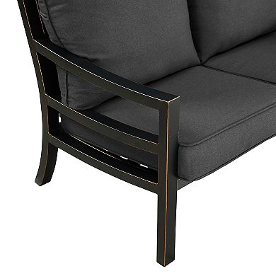 Oakland Living Black Aluminum Deep Seat Loveseat with Cushions