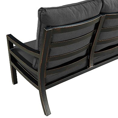 Oakland Living Black Aluminum Deep Seat Loveseat with Cushions