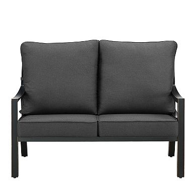 Oakland Living Black Aluminum Deep Seat Loveseat with Cushions