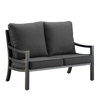 Oakland Living Black Aluminum Deep Seat Loveseat with Cushions