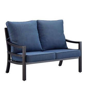Oakland Living Black Aluminum Deep Seat Loveseat with Cushions