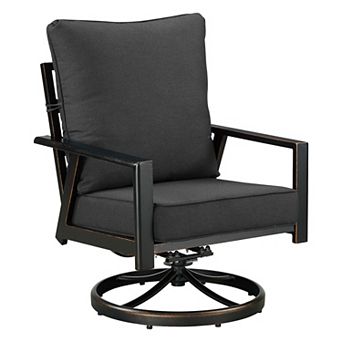 Oakland Living 2 pc Outdoor Black Aluminum Deep Seat Swivel Rocker Club Chairs with Cushions