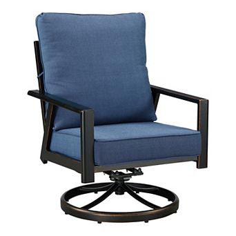 Oakland Living 2 pc Outdoor Black Aluminum Deep Seat Swivel Rocker Club Chairs with Cushions