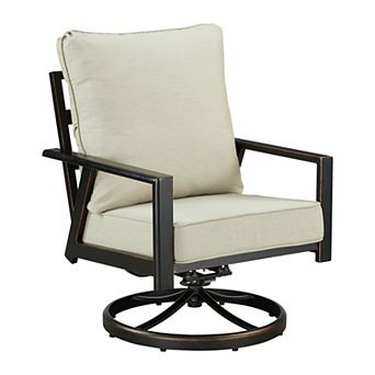 Oakland Living 2 pc Outdoor Black Aluminum Deep Seat Swivel Rocker Club Chairs with Cushions
