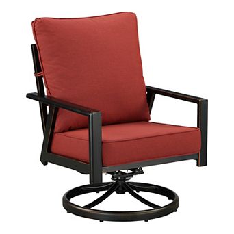 Oakland Living 2 pc Outdoor Black Aluminum Deep Seat Swivel Rocker Club Chairs with Cushions