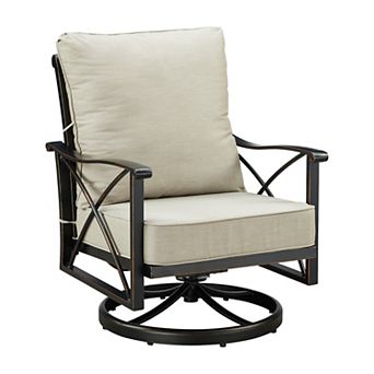 Oakland Living 2 pc Rust Free Aluminum Deep Seat Swivel Rocker Club Chairs with Cushions