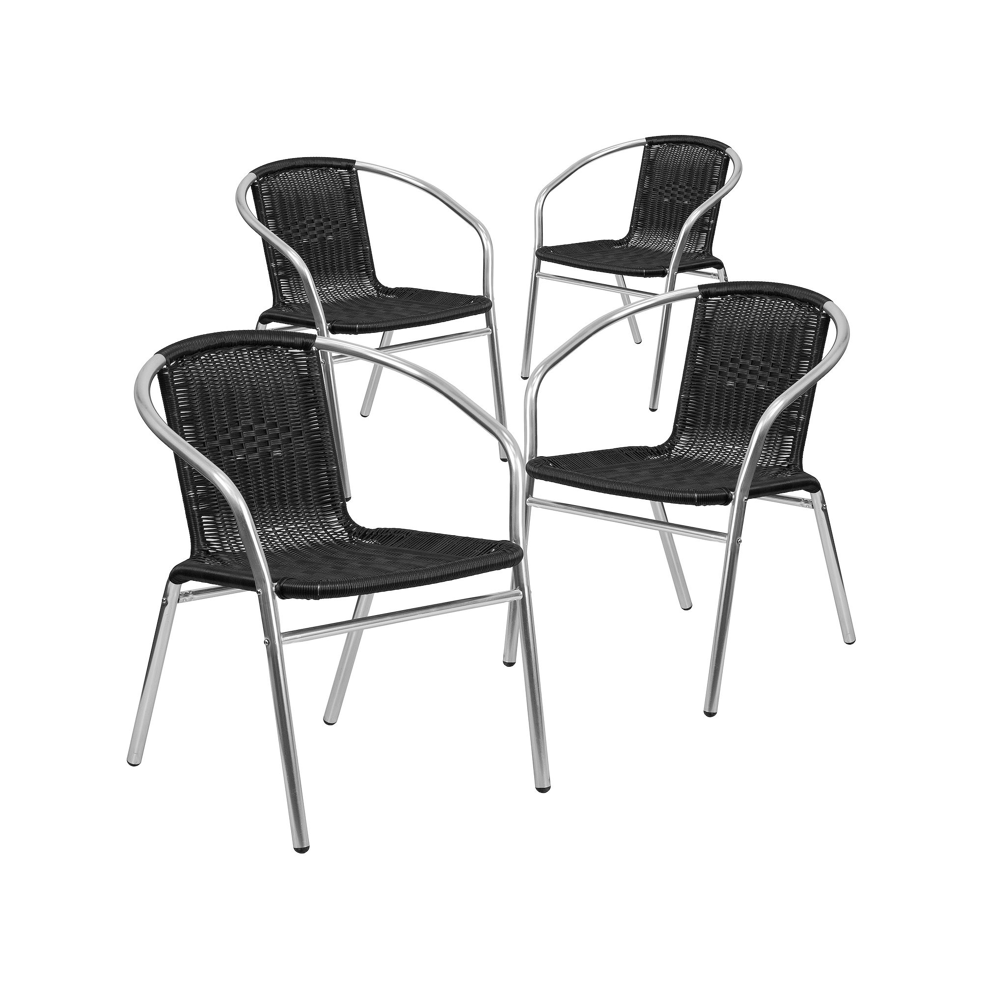 Flash Furniture Lila 4-Piece Rattan Silver Finish Indoor/Outdoor Stackable 