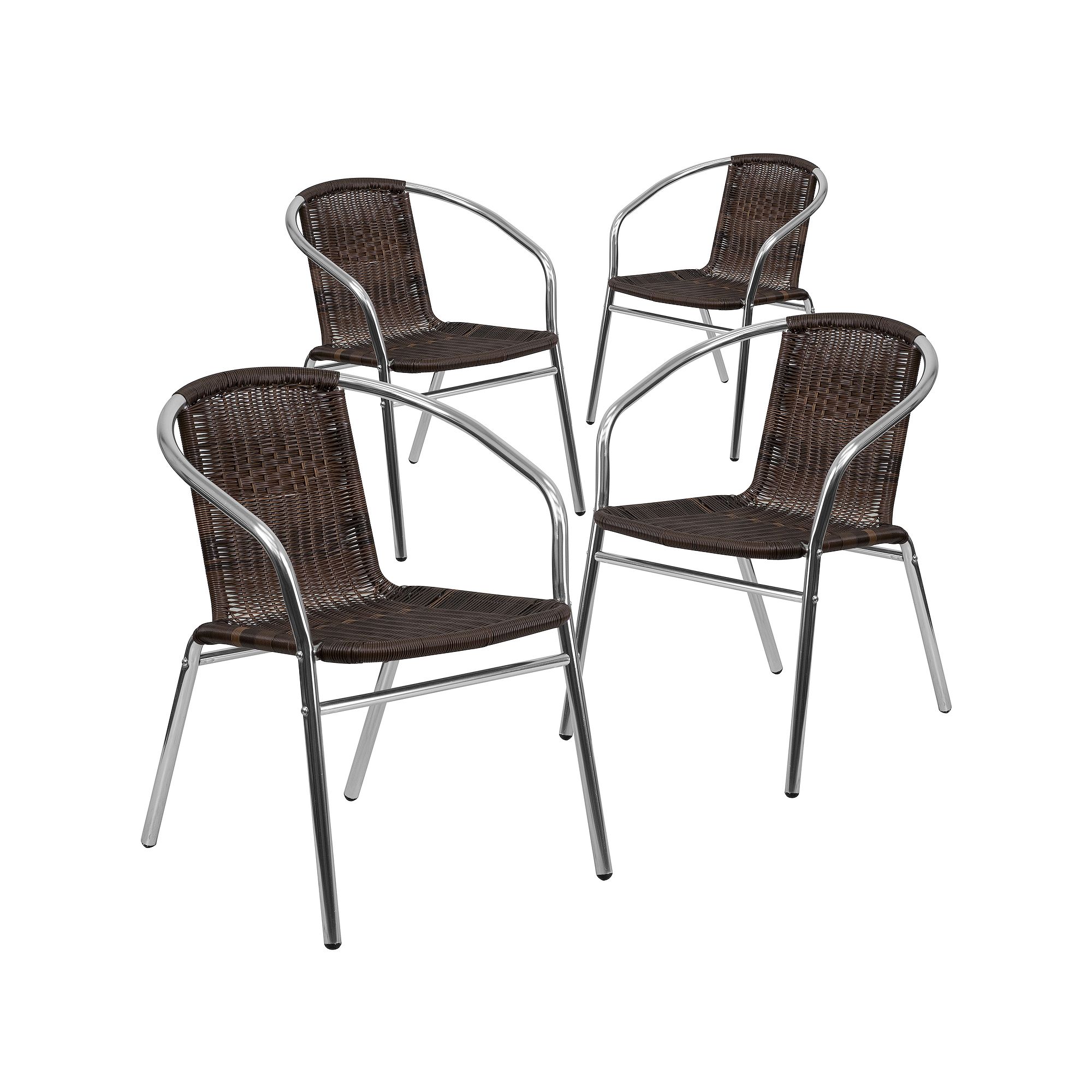 Flash Furniture Lila 4-Piece Rattan Silver Finish Indoor/Outdoor Stackable 