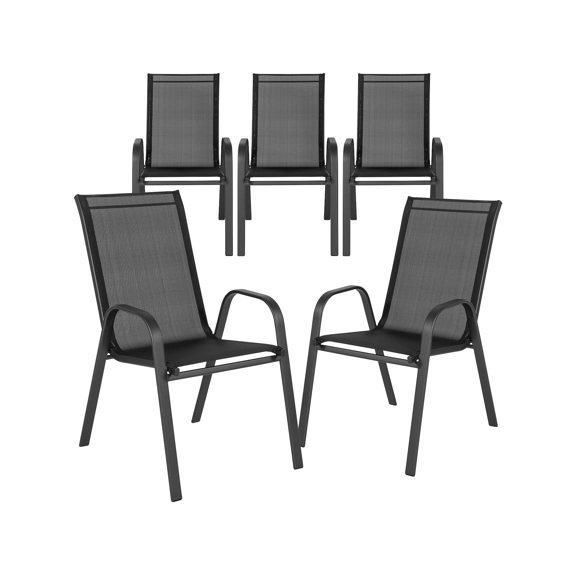 Flash Furniture 5-Piece Brazos Series Outdoor Stackable Chairs, Black