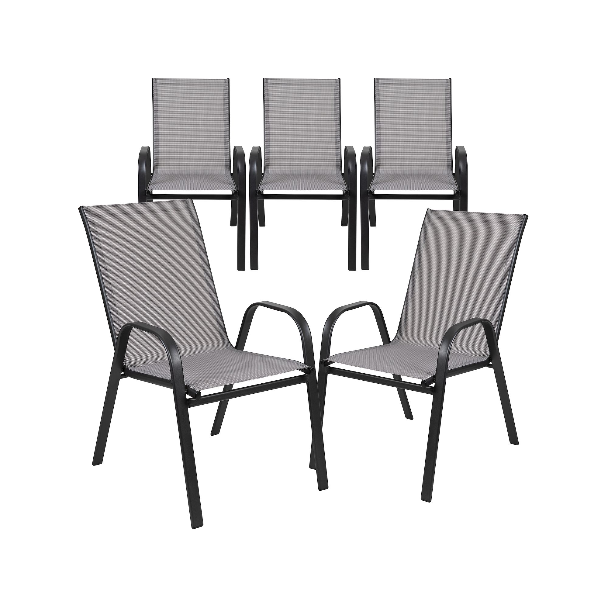 Flash Furniture 5-Piece Brazos Series Outdoor Stackable Chairs, Gray