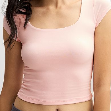 Juniors' Harper & Ivy Short Contour Sleeve Squareneck Top