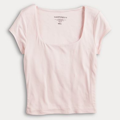 Juniors' Harper & Ivy Short Contour Sleeve Squareneck Top