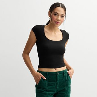 Juniors' Harper & Ivy Short Contour Sleeve Squareneck Top