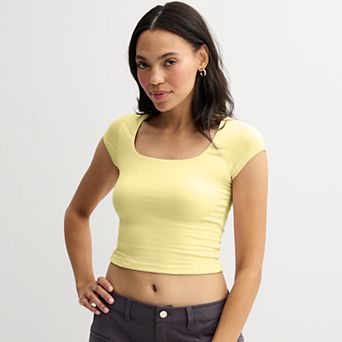Juniors' Harper & Ivy Short Contour Sleeve Squareneck Top