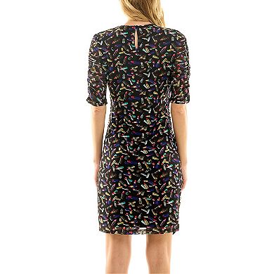 Women's Nicole Miller Printed Shirred Mesh Dress