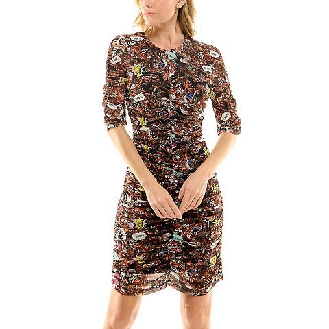 Женские платья Nicole Miller Printed Shirred Mesh Dress