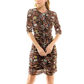 Women's Nicole Miller Printed Shirred Mesh Dress