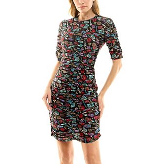 Women's Nicole Miller Printed Shirred Mesh Dress