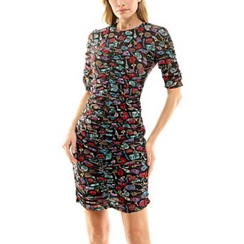 Women's Nicole Miller Printed Shirred Mesh Dress