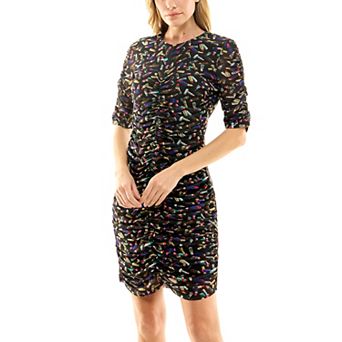 Women's Nicole Miller Printed Shirred Mesh Dress