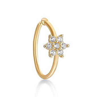 Lila Moon 14k Gold Lab-Grown Diamond Accent Flower Hoop Nose Ring