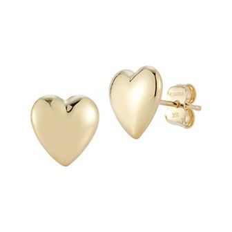 LUMINOR GOLD 14k Gold Small Puffed Heart Stud Earrings