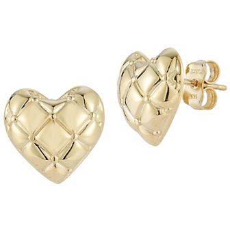 LUMINOR GOLD 14k Gold Quilted Heart Statement Stud Earrings
