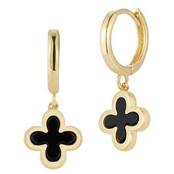 LUMINOR GOLD 14k Gold Black Onyx Clover Earrings